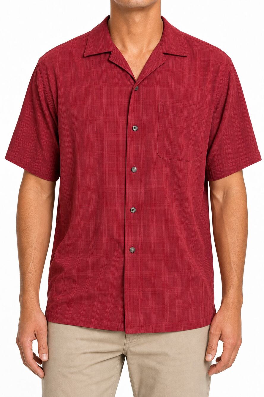 Toscano Men XL Red 100% Silk Short Sleeve Button Up Camp Shirt Resort Vacation